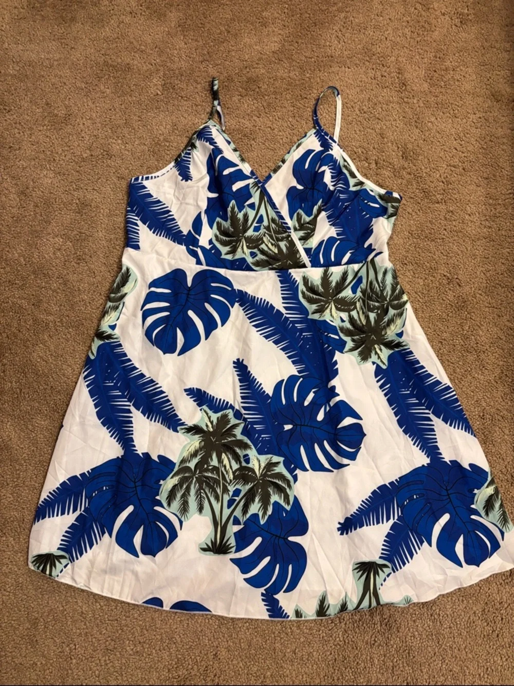 Tropical Blue & White Sleeveless Sundress - Picture 1 of 4